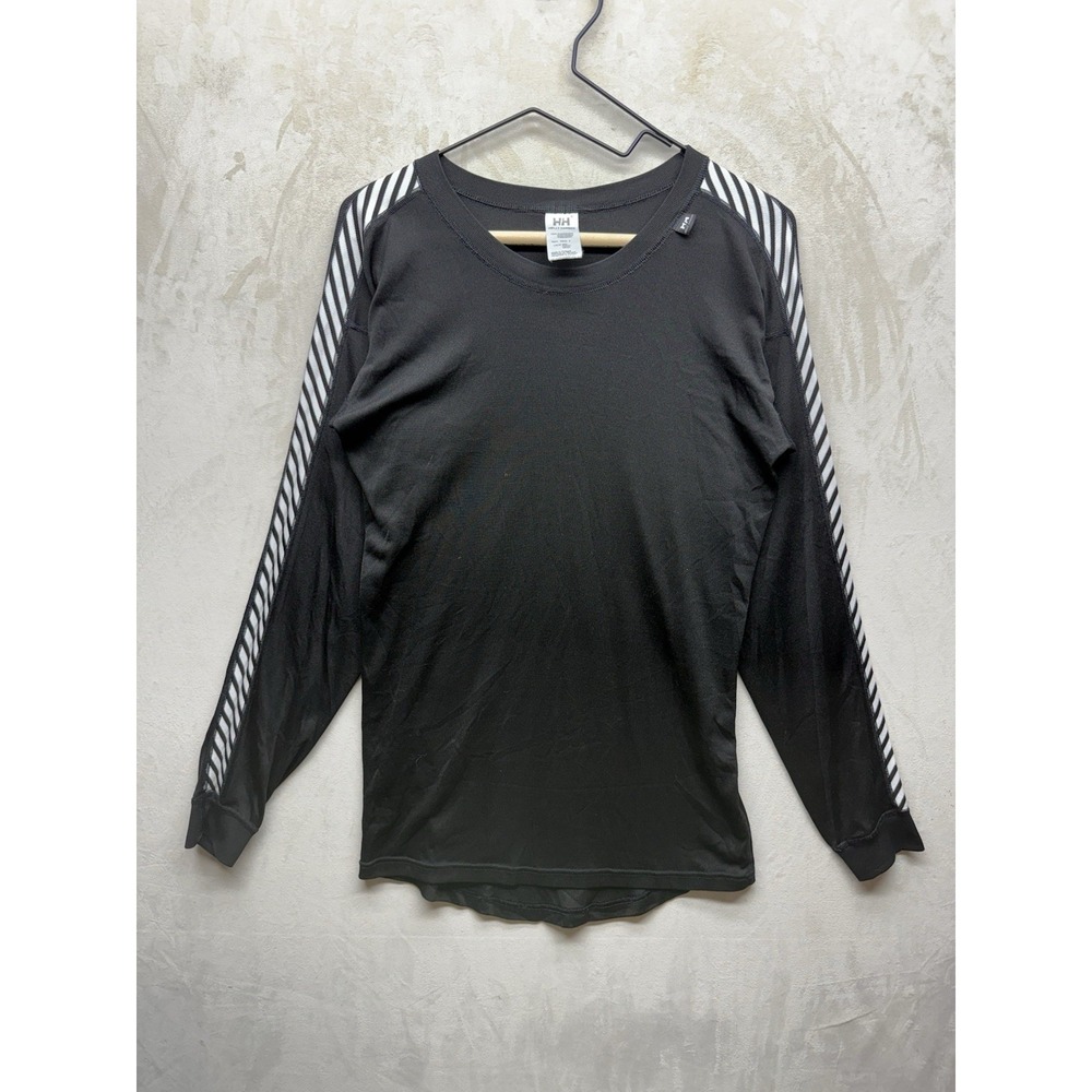 Helly Hansen Base Layer Shirt Mens Large Black LIFA Striped Stretch Outdoor Crew